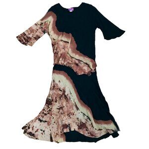 Carole Dolighan Black and Tan Dyed Top and Maxi Skirt Set Size XL